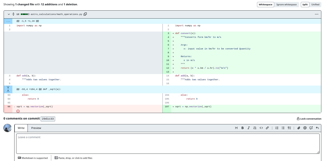 Viewing the diff for a commit